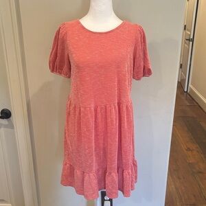 Coral Puff Sleeve Dress